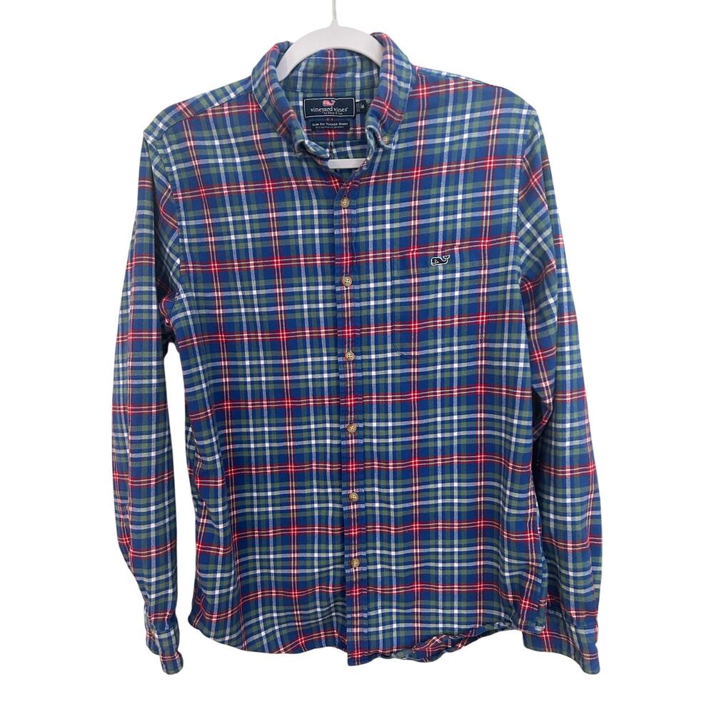 Vineyard Vines Blue, Red & Green Slim Fit Tucker Long Sleeve Flannel Button Up M
